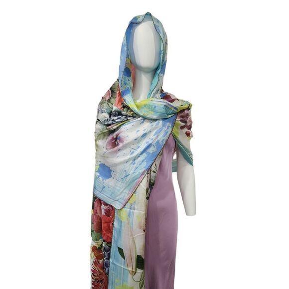 XL Exotic Floral Paint Splatter Print Scarf - Picture 8 of 10
